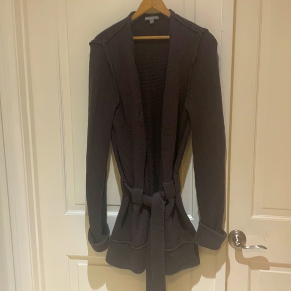 James Perse Exposed Seams Cotton Belted Cardigan Sweater Brown 4 / XL - Picture 1 of 4